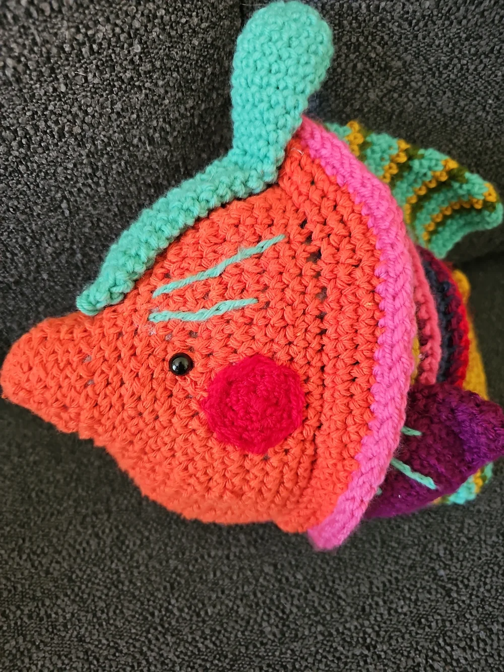 Handmade Colorful Crochet Fish Accent Pillow - Multicolor